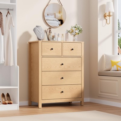 5 Drawer Dresser for Bedroom, Tall Dresser with Deep Drawers & Metal Knobs