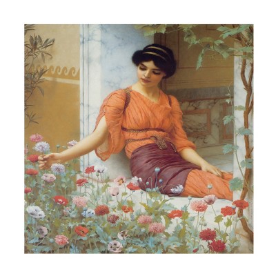 Canvas Wall Art - Masters Collection 'Summer Flowers John William Godward' Wall Art for Living Room, Bedroom, or Office Décor by Trademark Fine Art -
