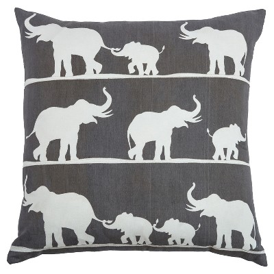 Rizzy Home 20"x20" Marching Elephants Throw Pillow Charcoal/White