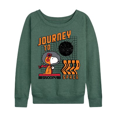 Women's - Peanuts - Space Snoopy Lightweight French Terry Wide Neck Long Sleeve Graphic Shirt