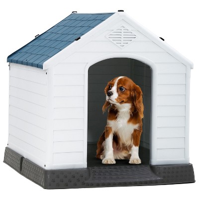 FDW 28/32/39 Inch Spacious Plastic Dog House Dog Kennel with Ventilated Roof Removable Tray