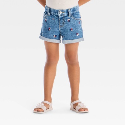 Toddler Girls' Floral Embroidered Jeans Shorts - Cat & Jack™ Medium Wash