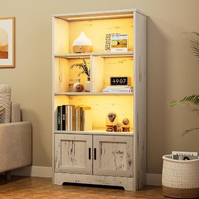 Book Shelf with Doors Modern Storage Rack 3 Shelf, Tall Standing Bookshelves, Large Display Racks Book Shelf for Bedroom, Living Room