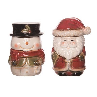 Transpac Ceramic Squatty Santa and Snowman Jar Set of 2 Christmas Home Decorations Stoneware Decorative Objects