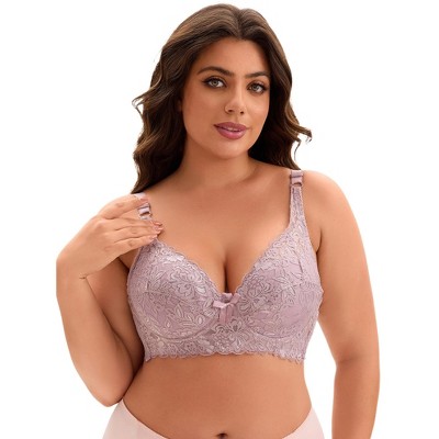 Allegra K Women's Breathable Underwired Lace Fixed Adjustable Straps Push-up 3/4 Cup Bralettes