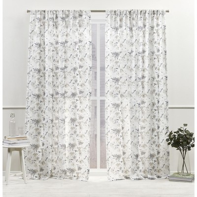 Nicole Miller Hattie Light Filtering, Semi Sheer Rod Pocket Curtain Panels, 54"x84", Grey, Set of 2