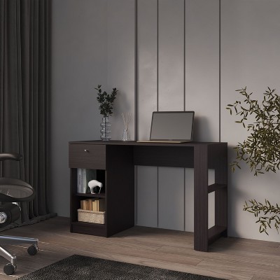 CAVINAS Home Office Desk Modern Writing Desk with 2 Open Shelves and Storage Drawer for Office, Study