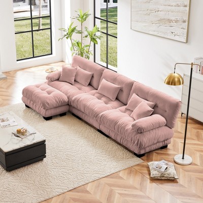 DOMETOUR Luxury Modular Sectional Sofa Couch,Oversized L Shaped Cloud Couch,Deep Seat Sofa Couch with Convertible Ottoman,Chenille