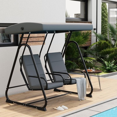 2-Person Patio Swing Chair with Adjustable Canopy & Removable Cushions