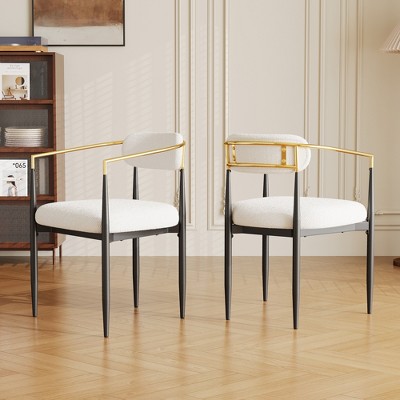 Dining Chairs Set of 2 Medieval Modern Accent Chairs Teddy Velvet with Gold Metal Legs -- Frevyn