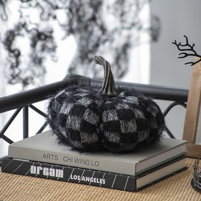 YOOCOZZ 8.3X8.3X6.7" Halloween Decoration Black Pumpkin with Homespun Aesthetic