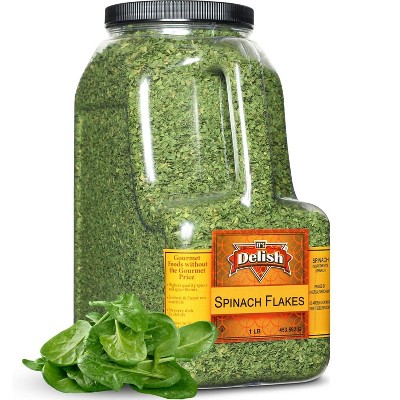 Gourmet Chopped Dried Spinach Flakes by Its Delish, 1 lb Bulk Restaurant Gallon Size Container Jug with Handle