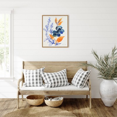 Amanti Art Indigo and Goldenrod Floral I by Ania Zwara Framed Canvas Wall Art Print