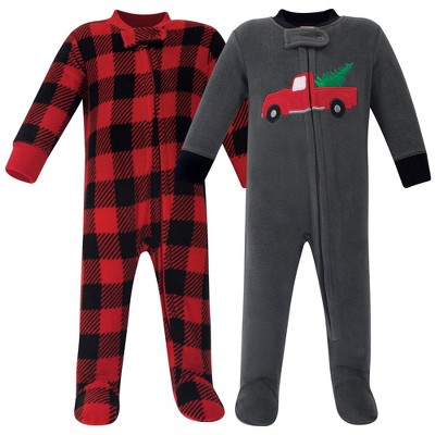 Hudson Baby Infant Boy Fleece Zipper Sleep and Play 2pk, Christmas Tree