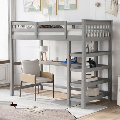 Whisen 79.7''L*42''W Elegant Design Full Size Loft Bed with Storage Shelves and Desk, Sturdy and Durable