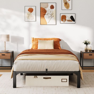 Bed Frame, Metal Platform, bearing 800 Lbs Capacity, Tool-Free Assembly with Reinforced Iron Slats & Legs