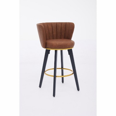 COWLOWN Set of 2 Premium Swivel Bar Stools, Mid-Century Modern Counter Stools with Velvet Upholstery & Gold Footrests