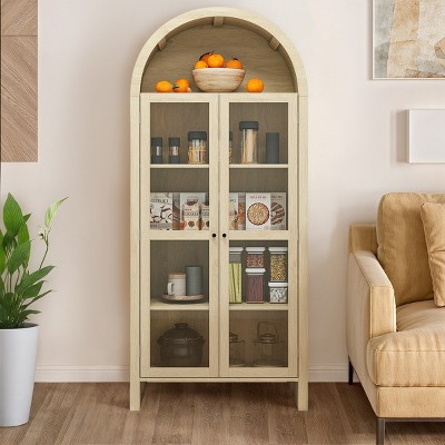 70.28"Modern Arch Tall Storage Cabinets For Living Room Larder Cupboard,Wood Tall Storage Cabinets With Doors And Shelves Bedroom Cabinets-Cuddlewood