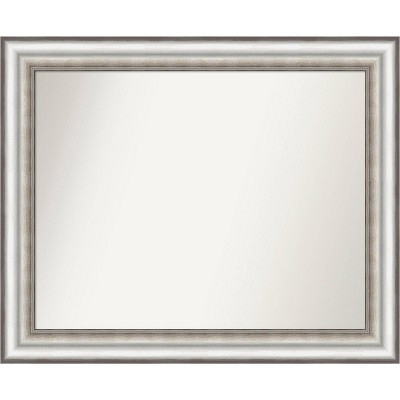 33" x 27" Non-Beveled Salon Silver Bathroom Wall Mirror - Amanti Art: Modern Rectangle, Includes Mounting Hardware