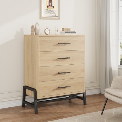 4 Drawer Dresser, Combination Chest with PB Frame & MDF Top, Pure Natural Wood Finish, Storage Cabinet with 4 Large Drawers for Bedroom, Living Room