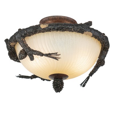 VAXCEL 2L LED Bronze Rustic Pinecone Wood Semi Flush Ceiling Light or Fan Light Kit