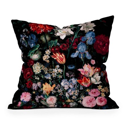 16"x16" Burcu Korkmazyurek Midnight Garden Square Throw Pillow Black - Deny Designs: Abstract Design, Removable Cover, Indoor Use