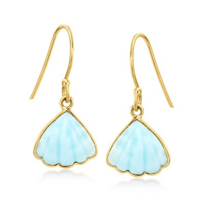 Ross-Simons Carved Larimar Seashell Drop Earrings in 18kt Gold Over Sterling
