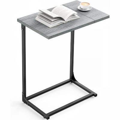 C-Shaped Side Table, Metal Frame, Large Surface Sofa Table for Living Room, Bedroom, Home Office, Rustic Style