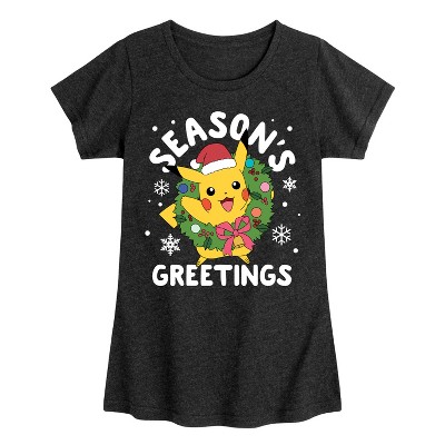 Girls' - Pokémon - Pikachu Seasons Greetings Fitted Short Sleeve Graphic T-Shirt