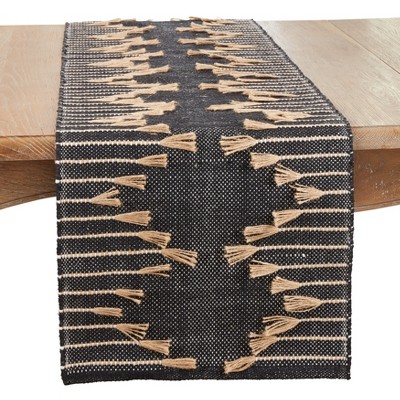 Saro Lifestyle Handcrafted Whimsy Zig Zag Tassel Table Runner, 16"x72", Black
