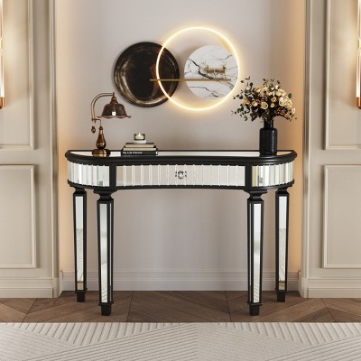 Console Table Glam with Fluted Glass Panels and Crystal Knob Drawer for Entryway 47in-3irtyhousy