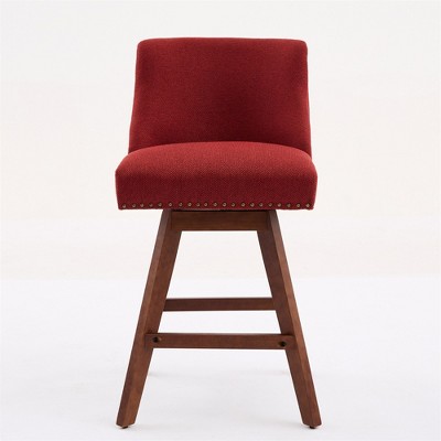 COWLOWN Set of 2 Counter Height Swivel Barstools, Upholstered Fabric Stools with 360° Rotation & Solid Wood Base