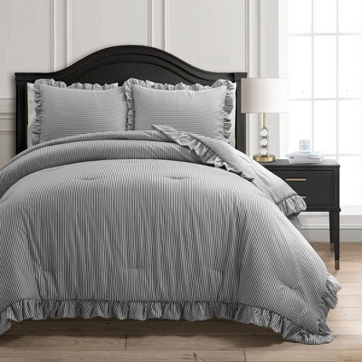 Lush Décor 3pc Reyna Stripe Reversible Comforter Bedding Set Gray/White