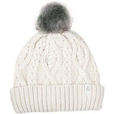 Women's Brina Solid Cable Knit Roll Up Hat with Pom-Pom