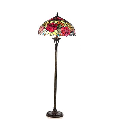HomeStock Peggy Tiffany-Style 2 Light Roses Floor Lamp 18" Shade