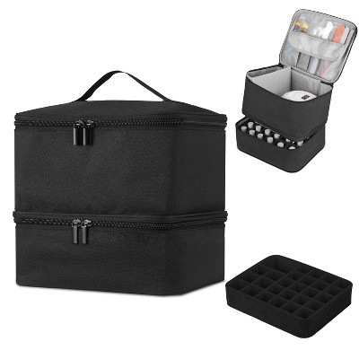Double-Layer Nail Polish Organizer Bag, Holds 27 Bottles (15ML/0.5 FL.OZ or Larger), Nail Tools & Dryer Storage Case with Adjustable Dividers