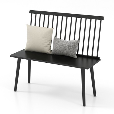 Costway Entryway Bench for 2 Windsor Rubber Wood Dining Bench with Spindle Back Black/Natural