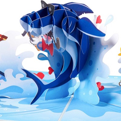 Paper Love 3D Father's Day Pop Up Card, Daddy Shark, Gift for Dad, Husband, Son, Anyone - 5" x 7" Cover - Includes Envelope and Note Tag