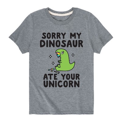 Boys' - Instant Message - Sorry My Dinosaur Ate Your Unicorn Short Sleeve Graphic T-Shirt