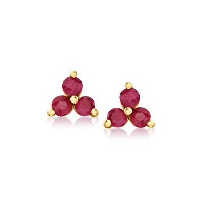 Pure Collection by Ross-Simons 0.20 ct. t.w. Ruby 3-Stone Stud Earrings in 14kt Yellow Gold