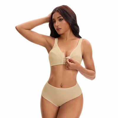 INSPIRE CHIC Lingerie Sets for Women Front Closure Wirefree Bras and Mid-Waisted Full Coverage Briefs