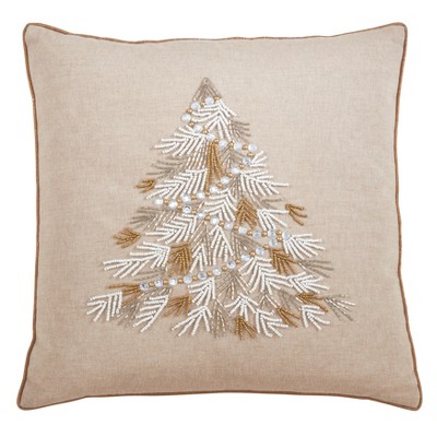 Saro Lifestyle Down Filled Beaded Christmas Tree Throw Pillow