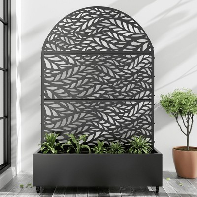 Wooakway 72"H Arch Metal Planter Box with Trellis Raised Garden Bed with Arbor Privacy Screen with Wheels