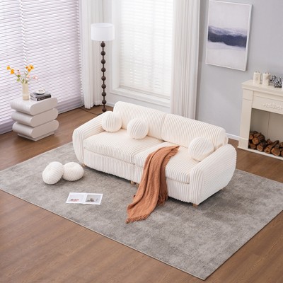 Modern Sofa for Living Room, 84inWhite Corduroy Sofa Couch, Sectional Love Seat Couch, Upholstered Sofa for Apatment Bedroom Home Office
