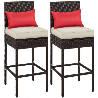 Yaheetech Set of 2 Outdoor PE Rattan Bar Stools, Brown/ Beige