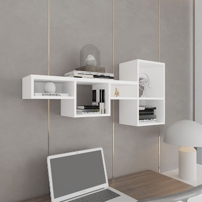 Wallshe 47" Wide 7-Tier Wall Shelf, Cube Shelf Modular Shelf for Living Room, Home office, Bedroom White