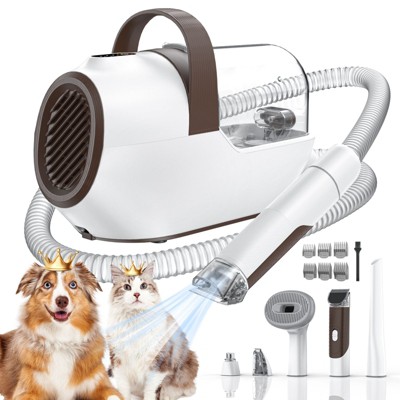 Teendow Dog Grooming Vacuum Kit with 7 Tools, 2L Dust Cup, Pet Hair Clipper & Nail Grinder, 3 Suction Modes, Low-Noise Pet Grooming Vacuum ,Brown