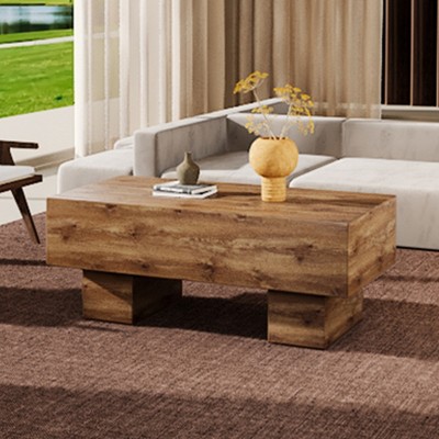 KIGFTSOD Mid-Century Modern MDF Rectangular Coffee Table, Compact Living Room Furniture for Small Spaces