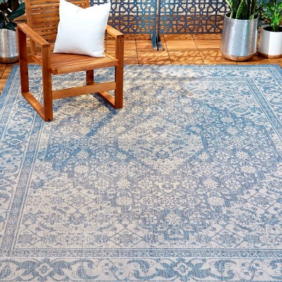 Dahlia 5'2" x 7'2" Outdoor Patio Country Rug Blue/Gray - Nicole Miller: Loomed Polypropylene, Medallion Design