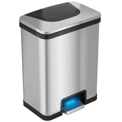 iTouchless AutoStep Pedal Sensor Kitchen Trash Can with AbsorbX Odor Filter 13 Gallon Silver Stainless Steel with Black Trim